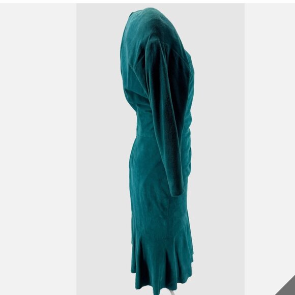 Vakko teal suede wrap front vintage 80s boho western cowgirl dress Sz 6 NWOT - Picture 3 of 10